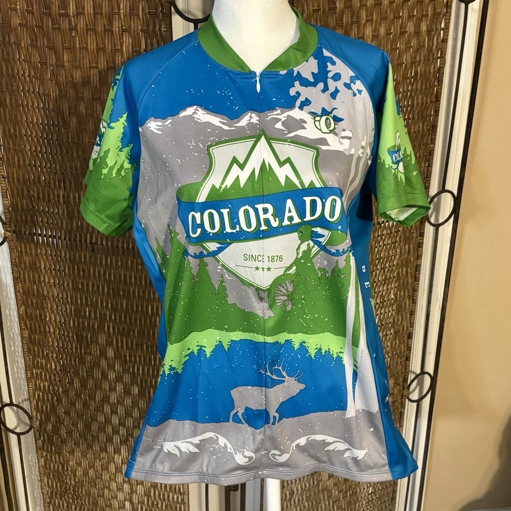 Pearl Izumi Cycling Jersey Women's Size XL Blue Green Gray Colorado Mountains